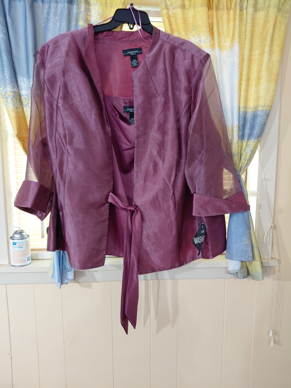 R&M Richards Sheer Tie-Waist Jacket And Shell in Plum Size28